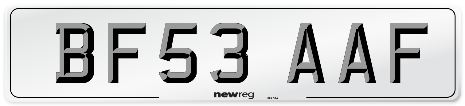 BF53 AAF Number Plate from New Reg